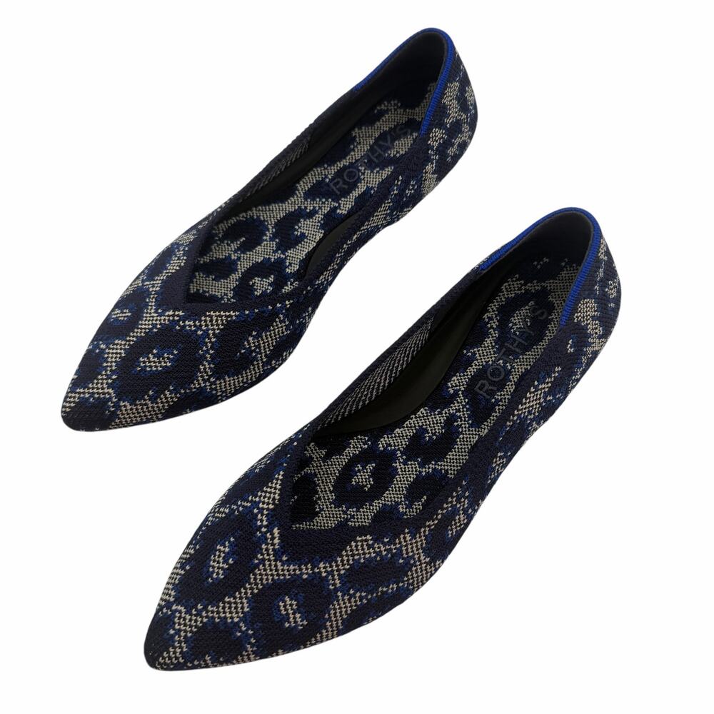 Rothy’s The Point II Indigo Cat Pattern Flats Recycled Washable Knit Size 5
